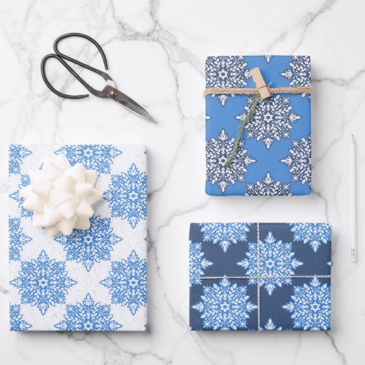 Ster van David Snowflakes Chanoeka Set Inpakpapier Vel (Voorkant)