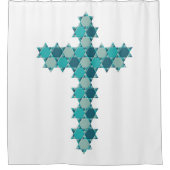 Ster van David Star Cross Blue Optical Illusion Douchegordijn (Voorkant)