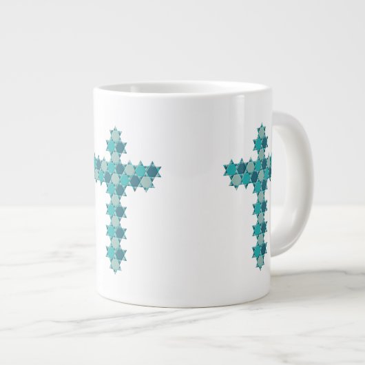Ster van David Star Cross Blue Optical Illusion Grote Koffiekop (Voorkant rechts)