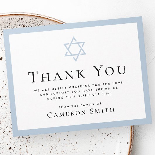 Ster van David stoffige blauwe grens begrafenis sy Bedankkaart