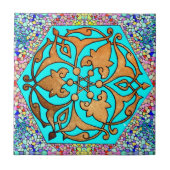 Ster van David Turquoise Floral Tegeltje (Voorkant)