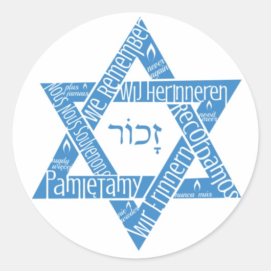 Ster van David "We herinneren ons - nooit meer" Ronde Sticker (Voorkant)
