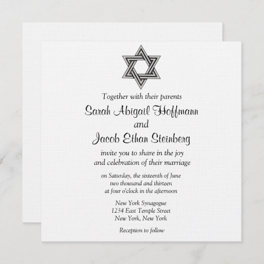 Ster van David Wedding Invitations Kaart (Voorkant / Achterkant)