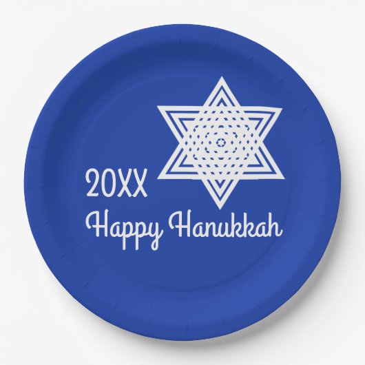 Ster van David White op Blue Background Hanukkah P Papieren Bordje (Voorkant)