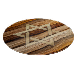 Ster van David Wood Board Effect Round Glass Board Snijplank