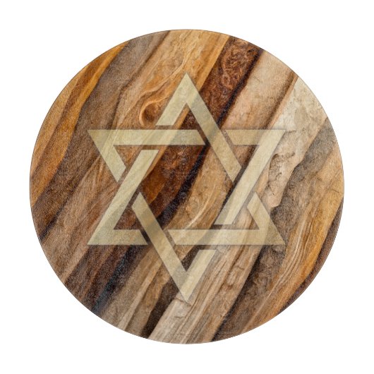 Ster van David Wood Board Effect Round Glass Board Snijplank (Voorkant)