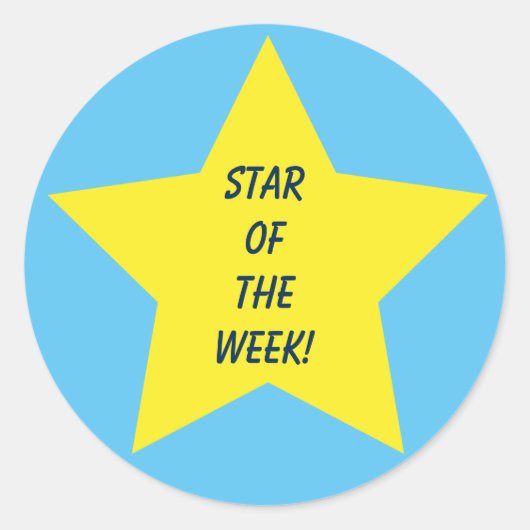 Ster van de Week Blauwe en Gele Ster Ronde Sticker (Voorkant)