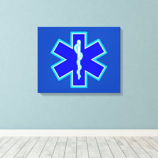 Ster van het Paramedische Symbool EMS Blue Canvas Afdruk (Insitu (Houten vloer))