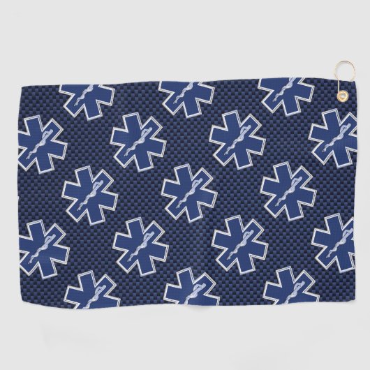 Ster van leven Paramedische EMS op blauw koolstofd Golfhanddoek (Horizontaal)