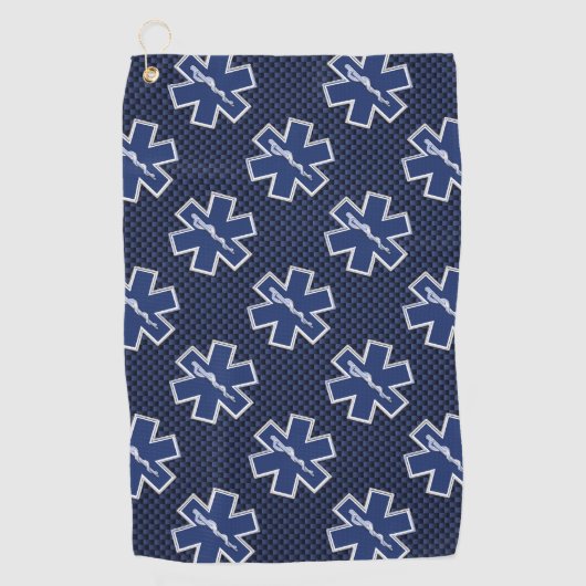 Ster van leven Paramedische EMS op blauw koolstofd Golfhanddoek (Voorkant)