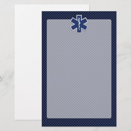 Ster van leven Paramedische EMS op blauwe koolstof Briefpapier (Voorkant / Achterkant)