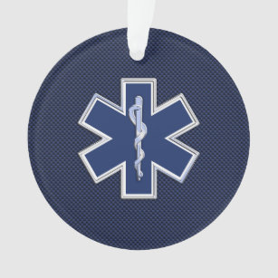 Ster van leven Paramedische EMS op blauwe koolstof Ornament