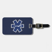 Ster van Life Paramedic op Navy Blue Carbon Fiber Bagagelabel (Voorkant horizontaal)