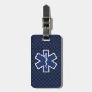 Ster van Life Paramedic op Navy Blue Carbon Fiber Bagagelabel