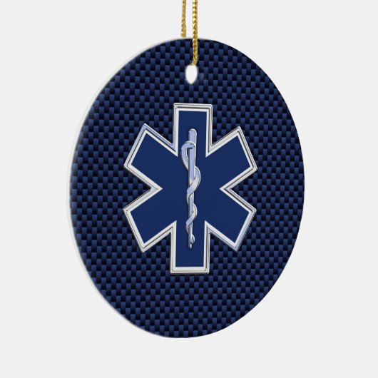 Ster van Life Paramedic op Navy Blue Carbon Fiber Keramisch Ornament (Rechts)