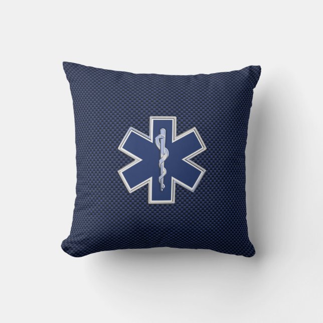 Ster van Life Paramedic op Navy Blue Carbon Fiber Kussen (Voorkant)