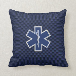 Ster van Life Paramedic op Navy Blue Carbon Fiber Kussen