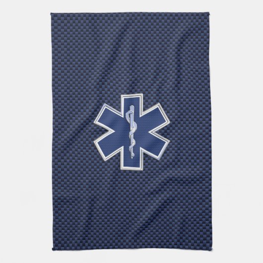 Ster van Life Paramedic op Navy Blue Carbon Fiber Theedoek (Verticaal)