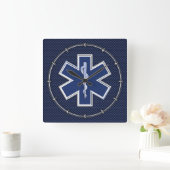 Ster van Life Paramedic op Navy Blue Carbon Fiber Vierkante Klok (Huis)