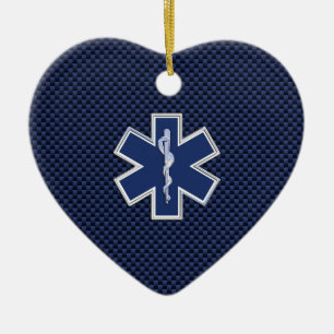 Ster van Life Paramedic op Navy Blue Carbon Fibre Keramisch Ornament