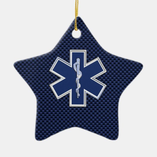 Ster van Life Paramedic op Navy Blue Carbon Fibre Keramisch Ornament (Voorkant)