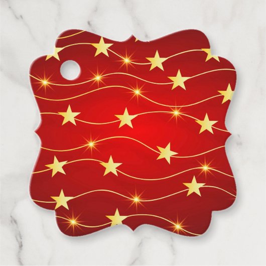 Ster Versierd Ruby Rood Patroon Bedankjes Labels (Voorkant)