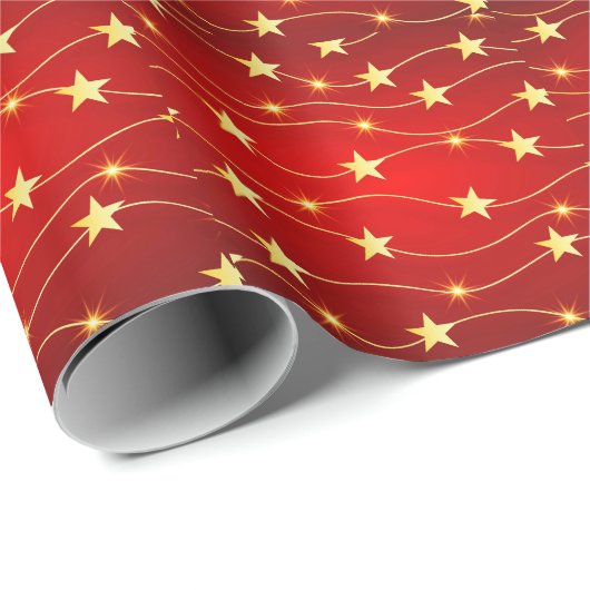 Ster Versierd Ruby Rood Patroon Cadeaupapier (Rol Hoek)