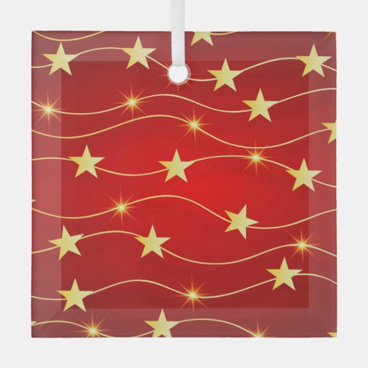 Ster Versierd Ruby Rood Patroon Glas Ornament (Voorkant)