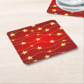 Ster Versierd Ruby Rood Patroon Kartonnen Onderzetters (Schuin)