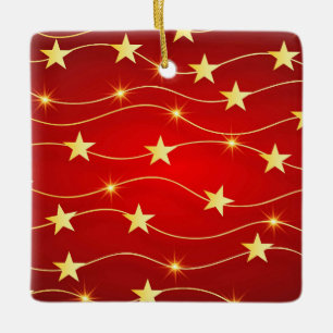 Ster Versierd Ruby Rood Patroon Keramisch Ornament