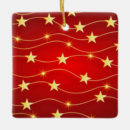 Ster Versierd Ruby Rood Patroon Keramisch Ornament (Voorkant)