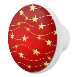 Ster Versierd Ruby Rood Patroon Keramische Knop