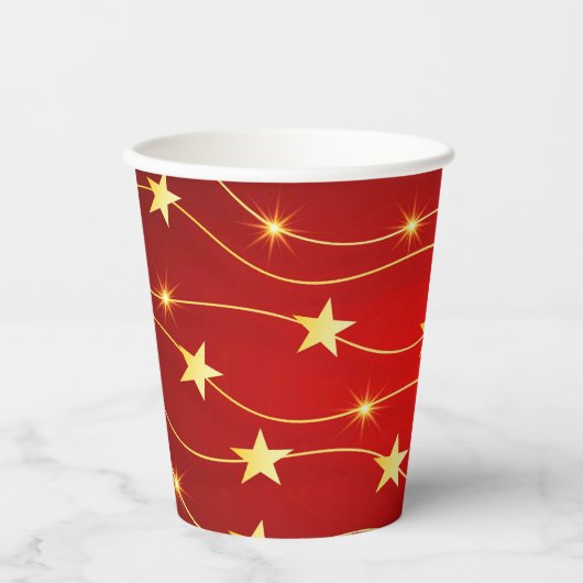 Ster Versierd Ruby Rood Patroon Papieren Bekers (Voorkant)