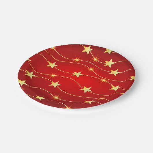 Ster Versierd Ruby Rood Patroon Papieren Bordje (Gekanteld)