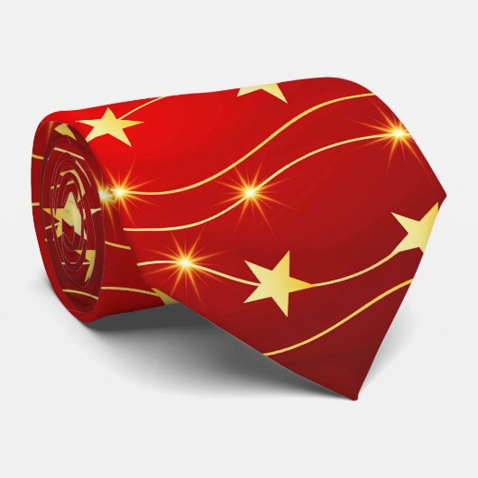 Ster Versierd Ruby Rood Patroon Stropdas (Opgerold)