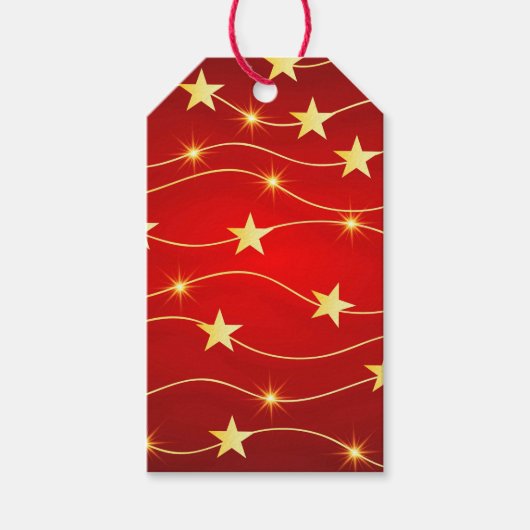 Ster Versierd Ruby Rood Patroon Van Rug Cadeaulabel (Voorkant)