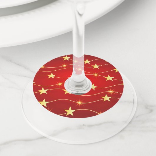 Ster Versierd Ruby Rood Patroon Wijnglaslabel (Dichtbij)