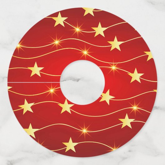 Ster Versierd Ruby Rood Patroon Wijnglaslabel (Achterkant)