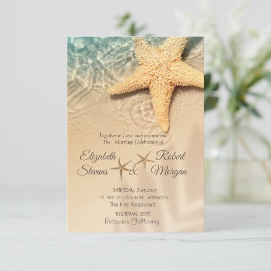Ster vis Sand Beach bruiloft Kaart (Staand voorkant)