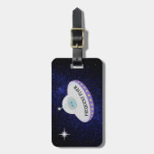 Ster, vliegende saucer op marineblauw melkweg bagagelabel (Voorkant verticaal)