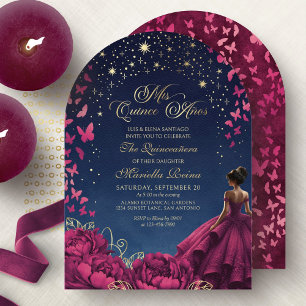 Ster Vlinders Bourgondië Quinceanera Kaart