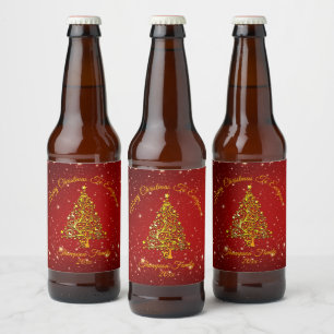 Ster voor overeenkomende kerstset rode gouden boom bier etiket