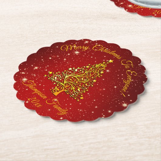 Ster voor overeenkomende kerstset rode gouden boom kartonnen onderzetters (Gekanteld)