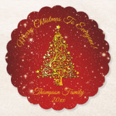Ster voor overeenkomende kerstset rode gouden boom kartonnen onderzetters (Voorkant)