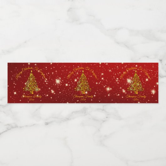 Ster voor overeenkomende kerstset rode gouden boom waterfles etiket (Enkel label)