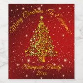 Ster voor overeenkomende kerstset rode gouden boom wijn etiket (Enkel label)