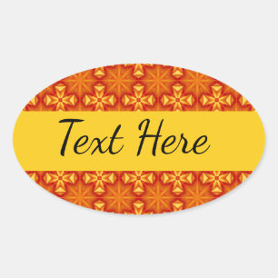 Ster, vuur, kruis, oranje en gele patroon ovale sticker