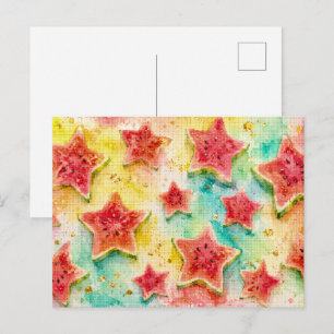 Ster watermeloen delights geometrische waterverf s briefkaart