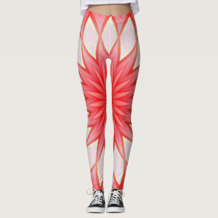 Ster Witte En Rode Kaleidoscoop Bloemrijke Mandala Leggings
