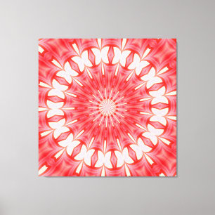 Ster Witte en Rode Vlinder Motief Mandala Canvas Afdruk